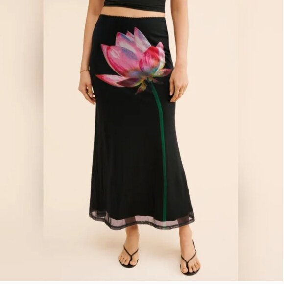 Anthropologie Another Girl Mesh Maxi Black Floral Skirt size L - Picture 1 of 6